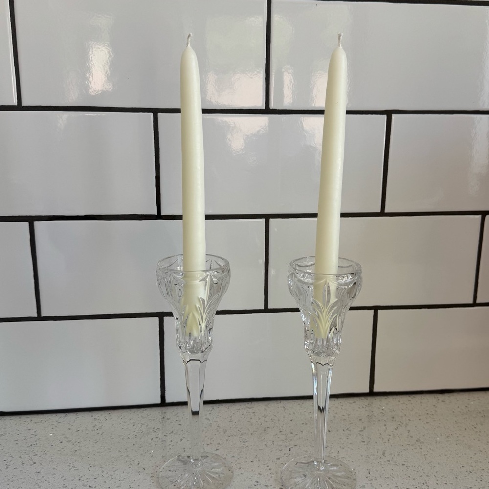 NWOT -Stunning Set Of Waterford Crystal Candle Holders - Clear